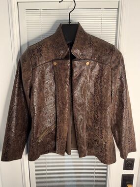 Vintage Sz 11 Snakeskin Patterned Jacket Vegan 70s 80s 90s Lightweight Glam Mob